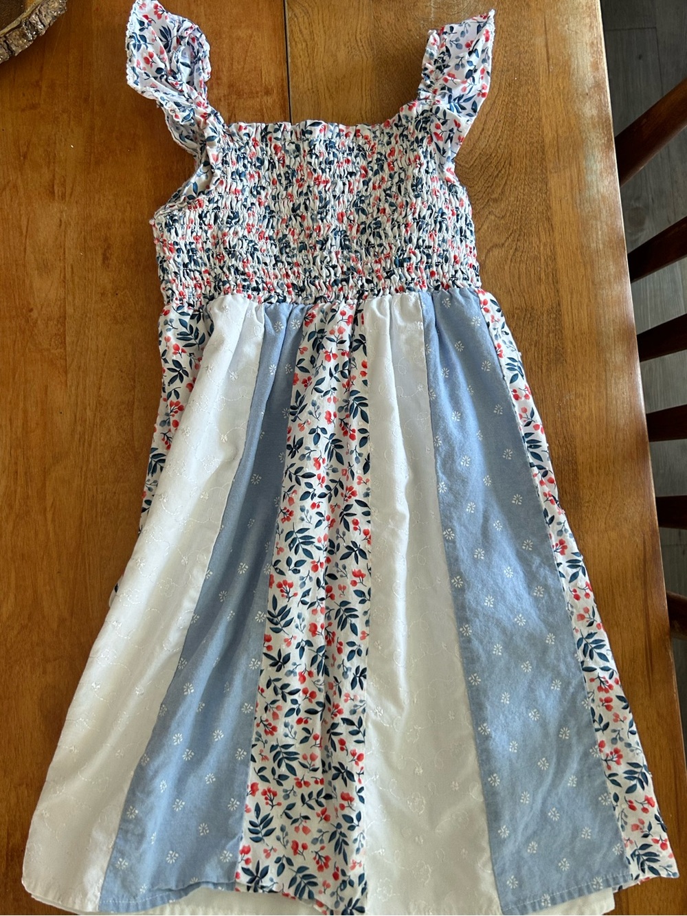 Penelope Mack Blue, White & Coral Floral Smocked Sundress